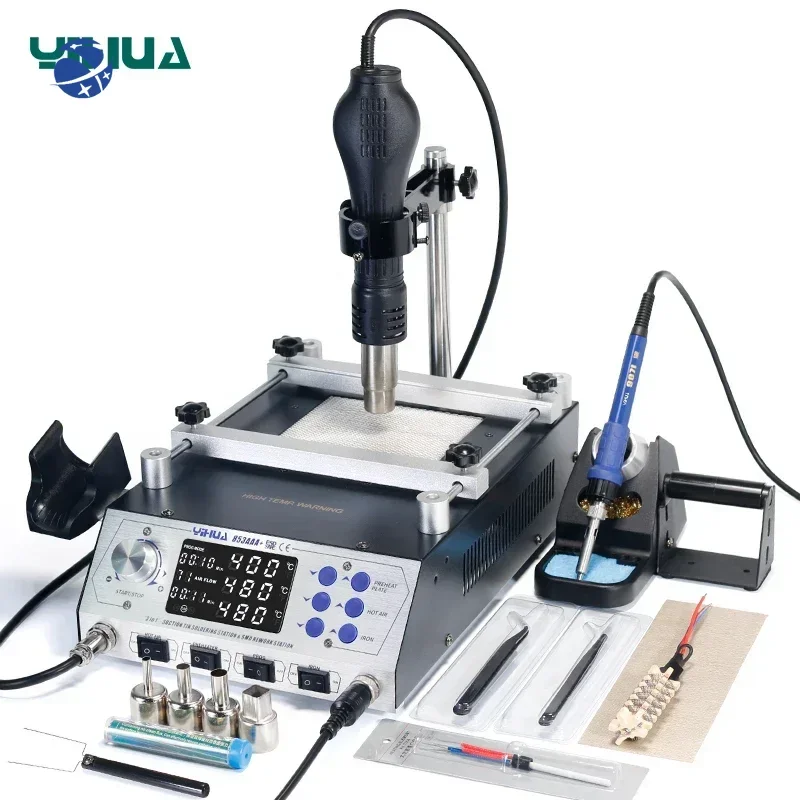 

YIHUA 853AAA+ Multi functional preheat station soldering iron desoldering hot air gun soldering rework station