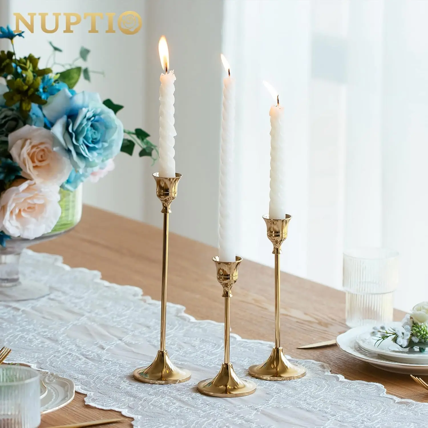 Candlestick Candle Holders 30 Pcs Candle Stick Holder Gold Taper Candle Holder Stand for Wedding Party Thanksgiving