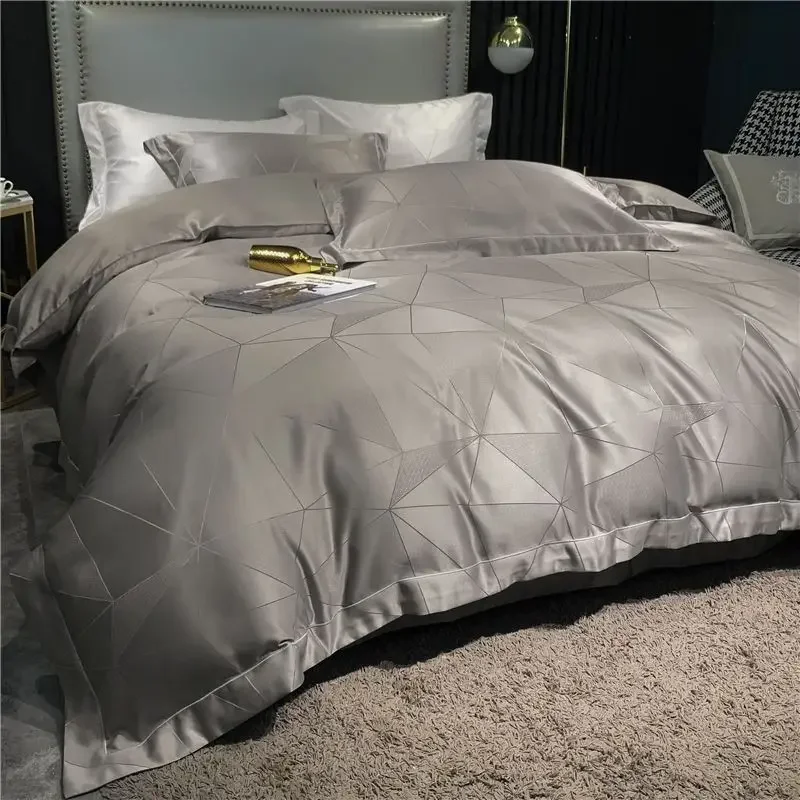 

Simple double-sided ice silk four-piece set Tencel quilt cover Silky smooth sleeping naked