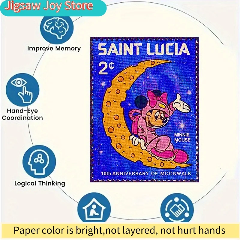 500/Disney  DIY Paper Puzzle, Minnie Astronaut Moon Theme, Thickened White Card Material, Suitable for Interactive Puzzles, Ed