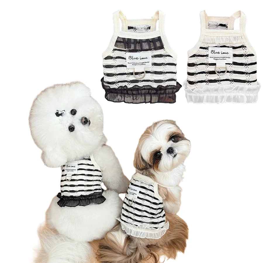 

Pet Lace Clothes Summer Striped Strap Tank Top Dog Cat Clothes Cute Princess Skirt Small Dog Teddy Vest Thin Puppy Clothing