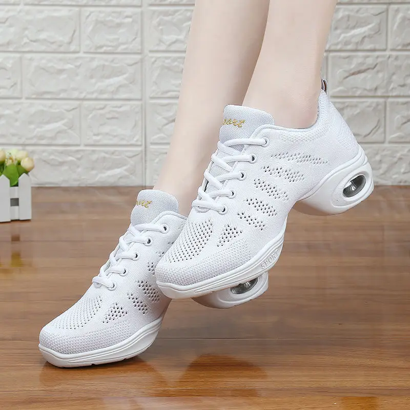 Women's Breathable Mesh Dance Sneakers Lightweight Jazz Hip-Hop Shoes with Split Sole for Ballroom Zumba Fitness Training Shoes