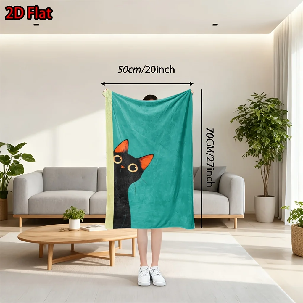 Stylish Cat Art Throw Blanket Teal Aqua Color Couch Decor Bed Throw Cozy Pet Lover Minimalist Modern Home Gift Idea