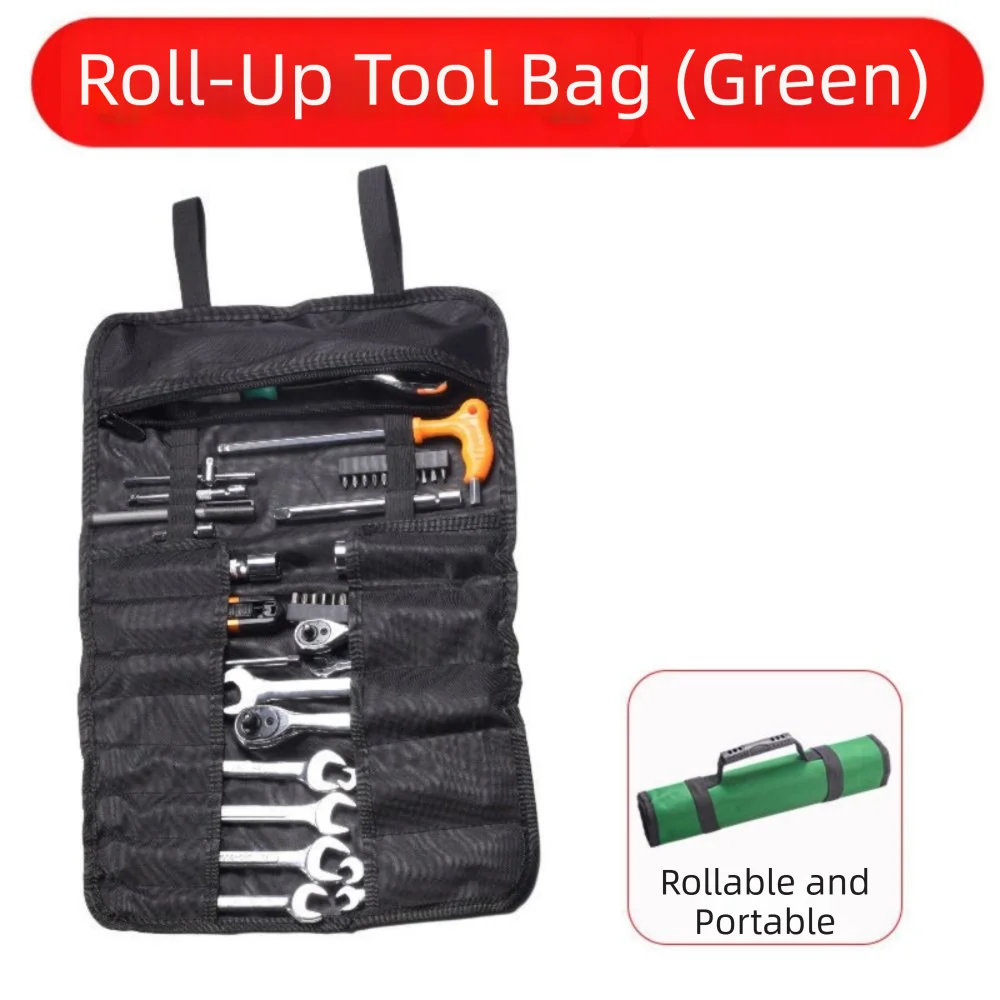 

Heavy Duty Canvas Tool Bag Canvas Material Oxford Cloth Multi-Purpose Tool Pouch Zipped Compartments Reel Type Roll Up Tool Bag