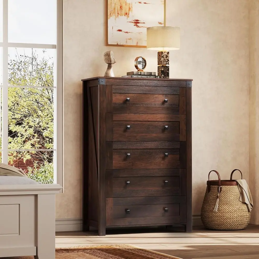 Rustic Double-Handled Tall Wood Drawers for Bedroom, Living Room Storage
