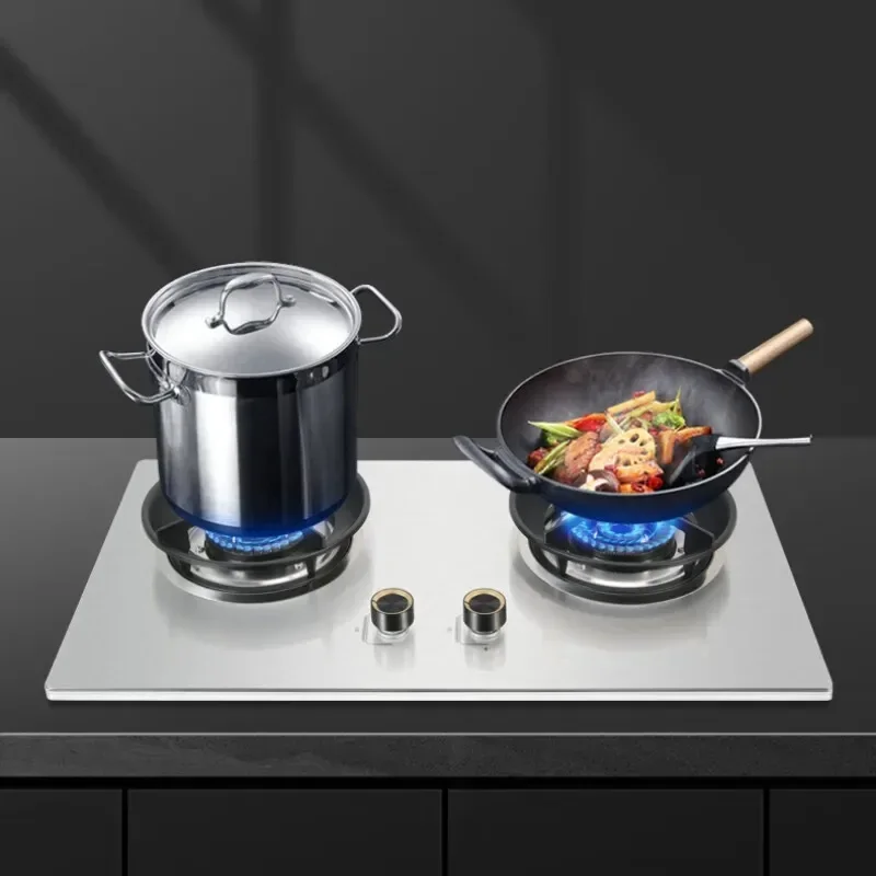 Built-in Stainless Steel Gas Cooktop with Double Burners Natural Gas/Methane Cooker Efficient Energy-saving Stove Tabletop