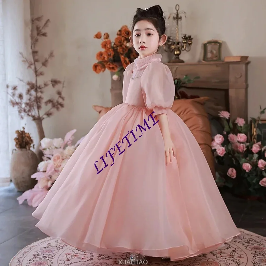 CustomizedParty Dress Pink Girls Clothes Princess Stage Dresses Puff Sleeve Tutu Gown CostumeSweet Kids Outfit Children Birthday