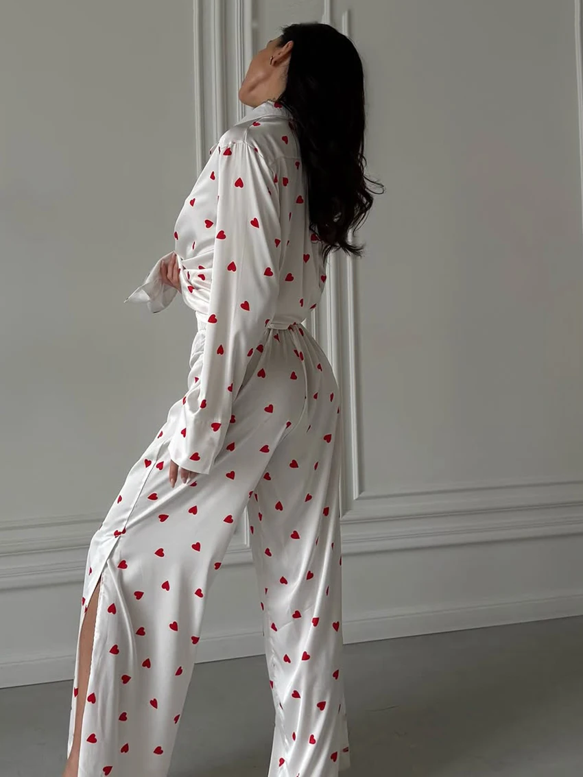 Marthaqiqi Printing Women Pajama Set Long Sleeve Nightgown Turn-Down Collar Nightwear Pants Casual Ladies Sleepwear 2 Piece Suit