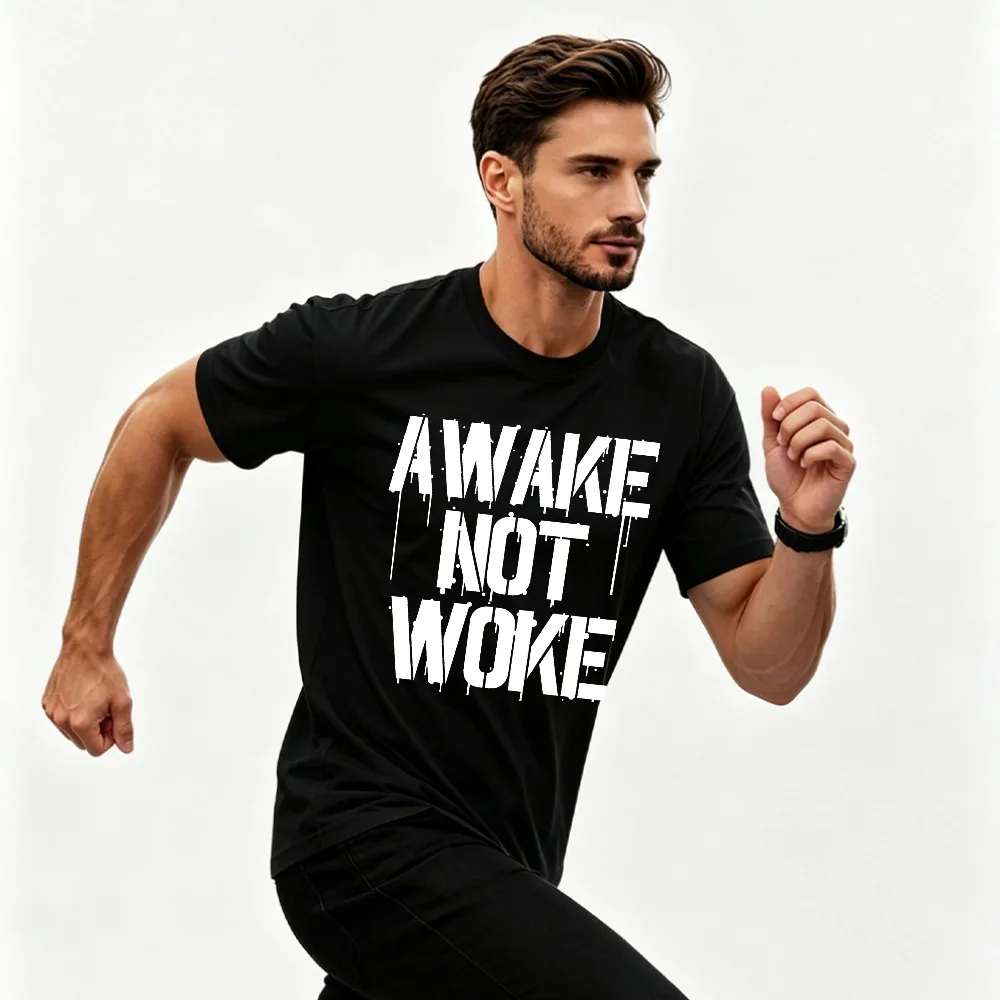 Awake Not Woke Conservative Republican Patriotic Men's Short Sleeve T-Shirt Graphic Tee streetwear men clothing printed tops