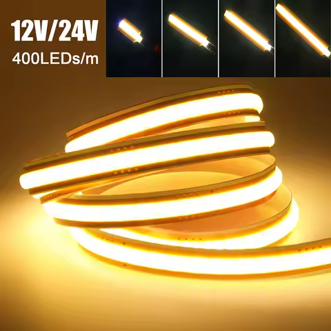12V 24V 5mm 8mm PCB COB LED Strip Light Free Cut 400LEDs Flexible Tape 3000k 6000k 4000k 0.5m 1m 2m 5m 10m 20m Linear Lighting