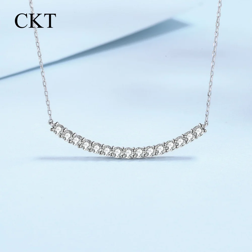 

CKT Original Certified Moissanite Diamond Simple Smile Necklace for Women Platinum Pt950 Pendant Chain Wedding Fine Jewelry