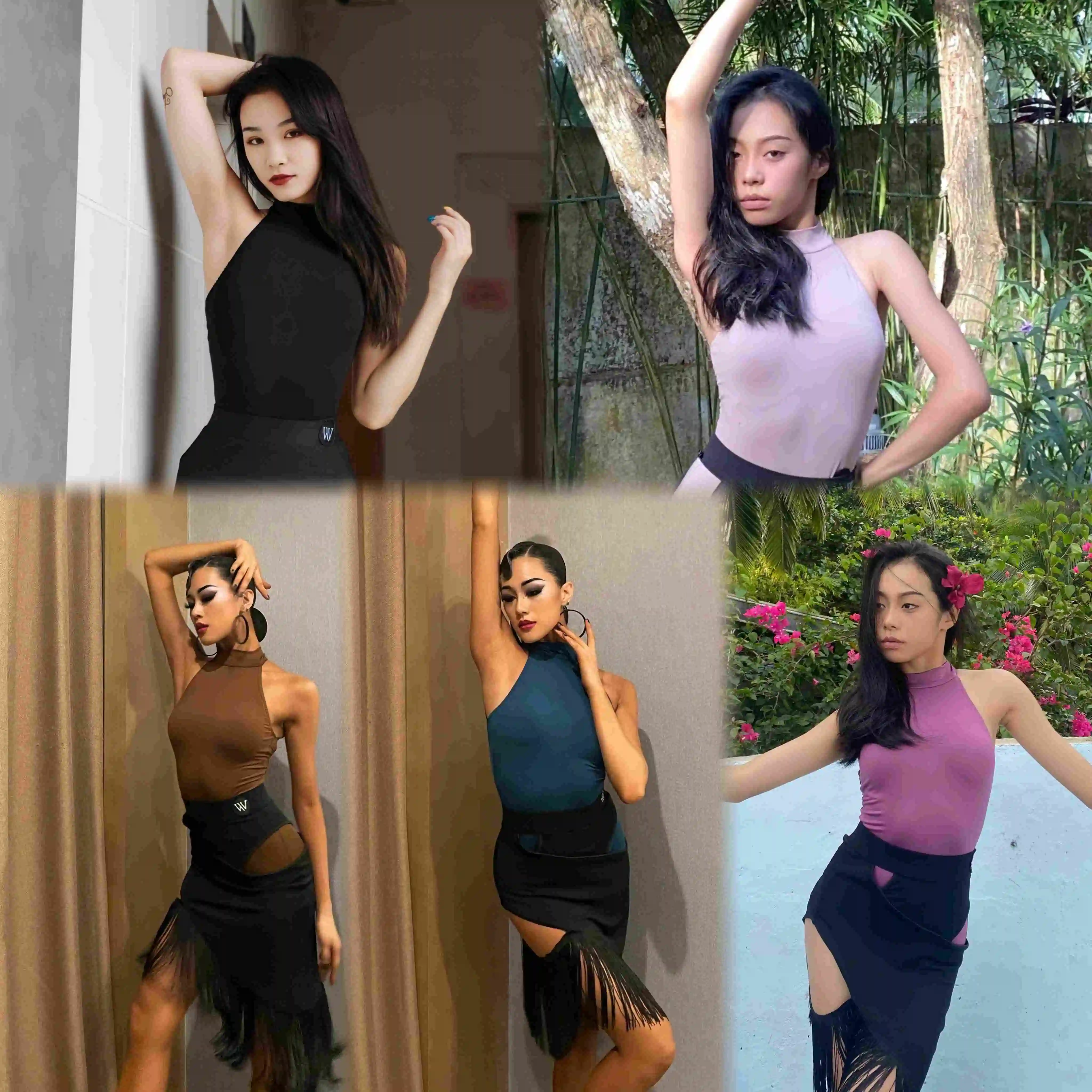 

Новая одежда для латинских танцев для взрослых, женские трико без рукавов, юбка с вырезом, одежда для соревнований, тренировочное платье для ча-ча-румбы DNV24730