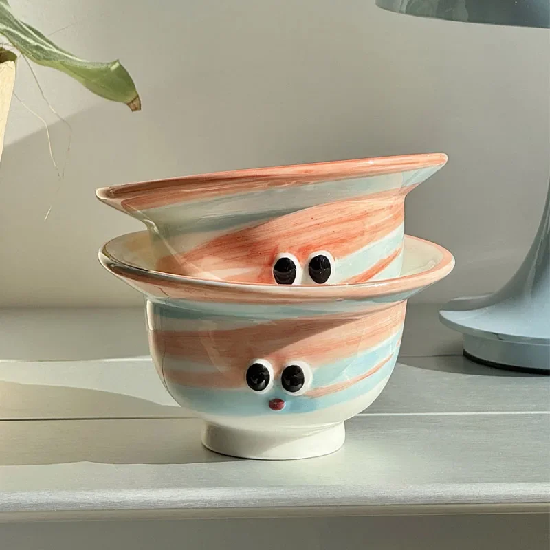 Nordic Handmade Ceramic Rice Bowl Ornaments Living Room Bedroom Kitchen Noodles Dessert Tableware Bowl Crafts Birthday Gifts