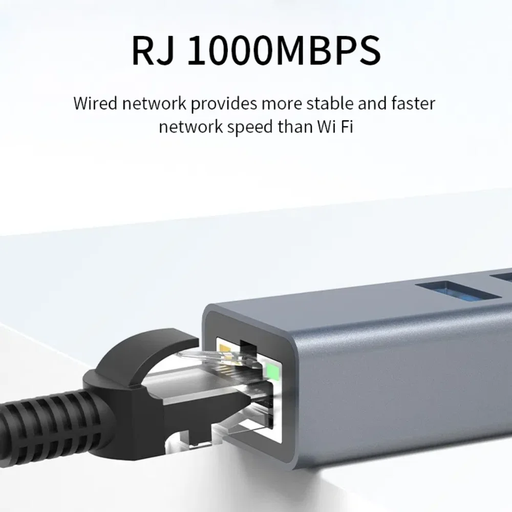 1000Mbps USB 3.0 Type-C إلى RJ45 بطاقة الشبكة 2 في 1 محول سلكي جيجابت محول Lan Hub لأجهزة الكمبيوتر المحمول لنظام التشغيل Windows 8.1/10/11