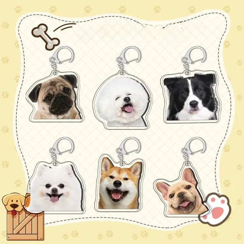 2D acrílico plano moda lindo dibujos animados mascota llavero perro colgante Pug Bichon Frise Corgi Animal llavero bolsa colgante joyería regalo