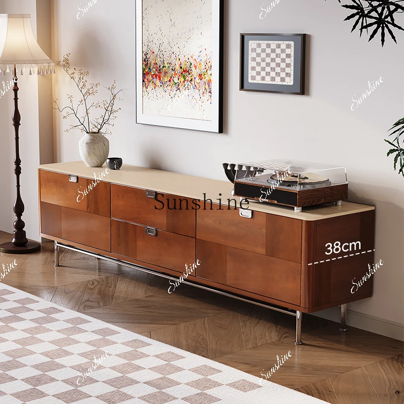 Small apartment TV cabinet, living room, household antique style storage and storage integrated solid wood new model  FT