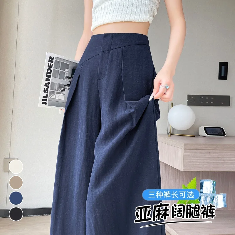الكتان السراويل النسائية واسعة الساق رقيقة الصيف فضفاضة عارضة السراويل المستقيمة #3