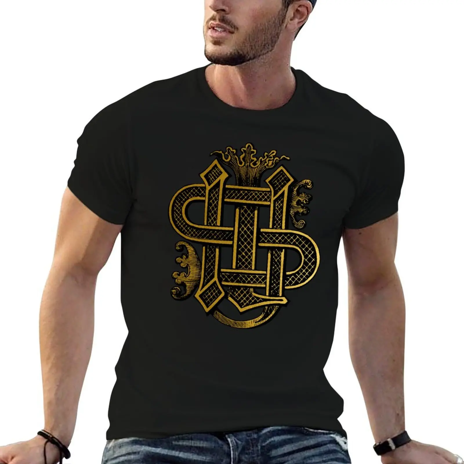 Christogram IHS Vintage Engraving T-Shirt man t shirt summer graphic t shirts for man cotton t shirts high quality T-shirt