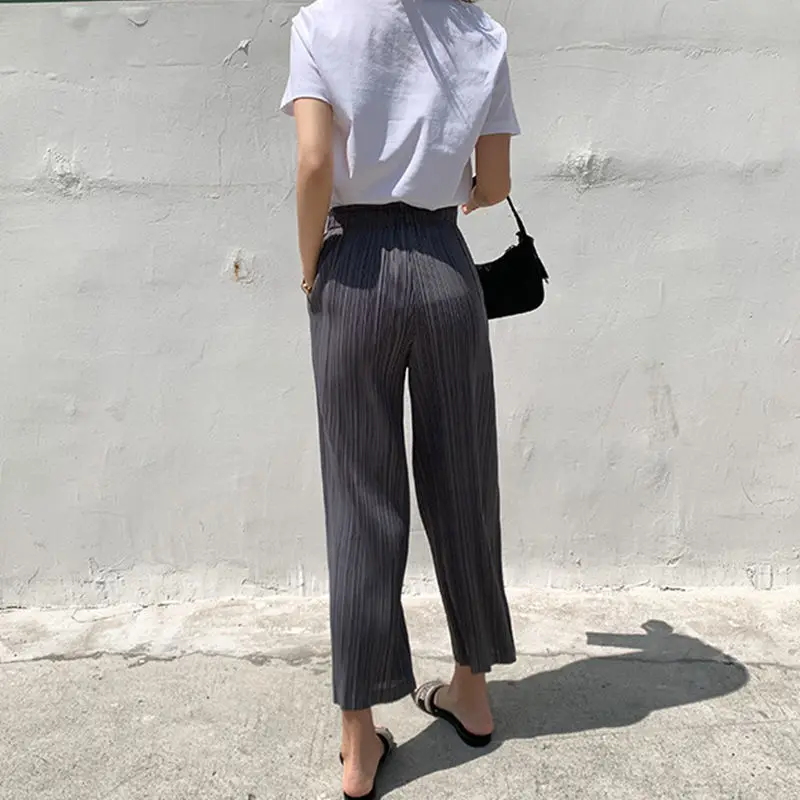 

2023 Summer New Light Luxury Fashion Pleated Wide-leg Pants Women Pleated Thin Section Straight Casual Pants Boutique Clothing