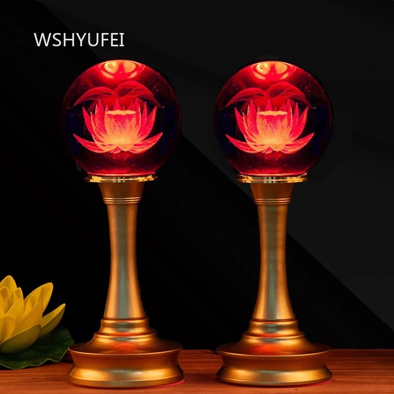 Хрустальная лампа лотоса, бытовой светодиодный фонарь лотоса Гуаньинь, Бог богатства, лампа Будды, украшения для буддийского зала