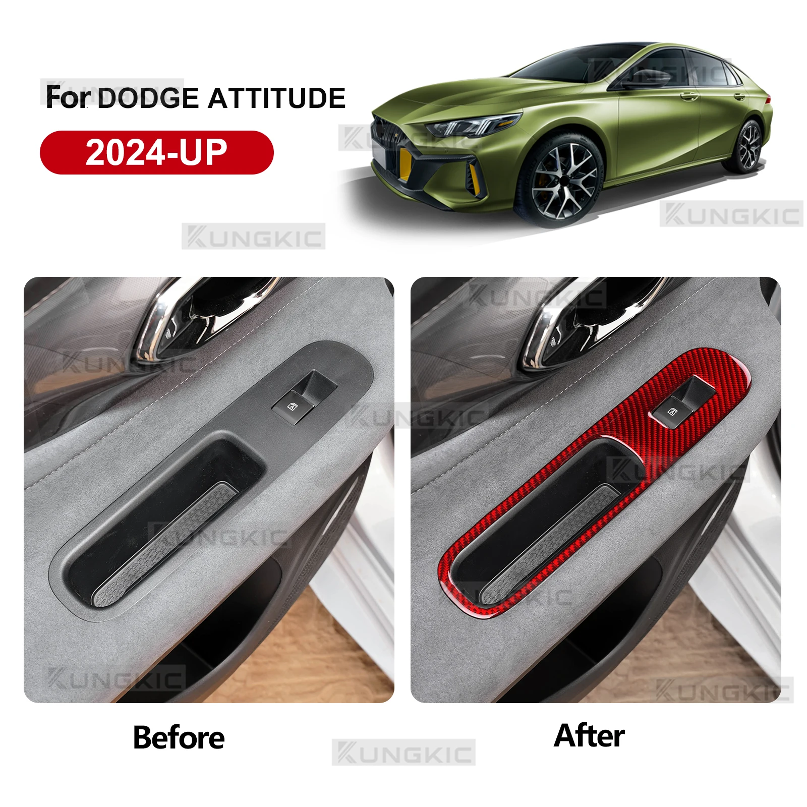

Для нового Dodge Attitude GAC Empow 2024 2025 Наклейка из настоящего мягкого углеродного волокна LHD Переключатель подъема двери автомобиля Панель отделки Аксессуары
