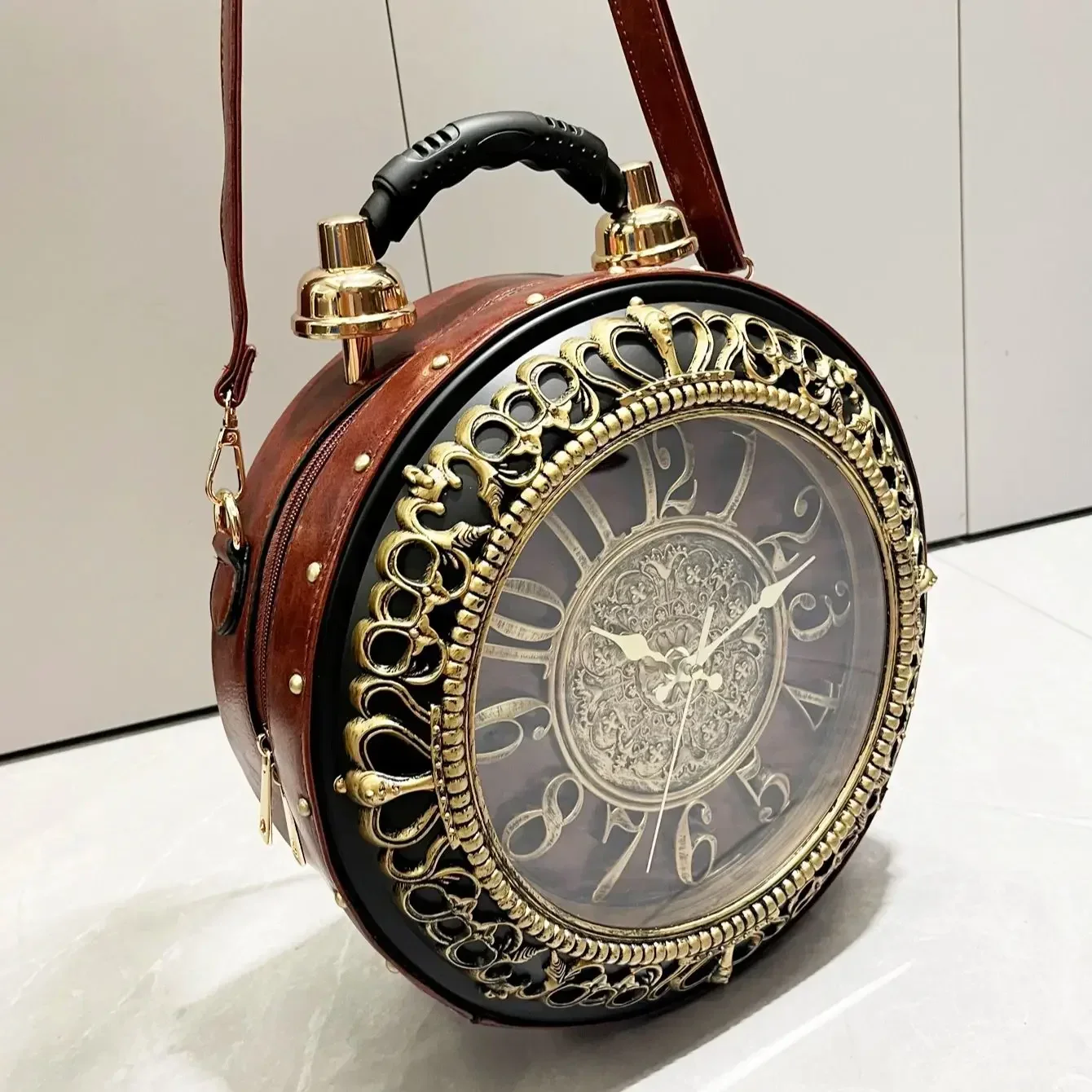 Luxury Designer Purses and Handbags Shoulder Bags Funny Clock-shaped Bag Funny Women's Round Bag Pu Leather Woman's Bag