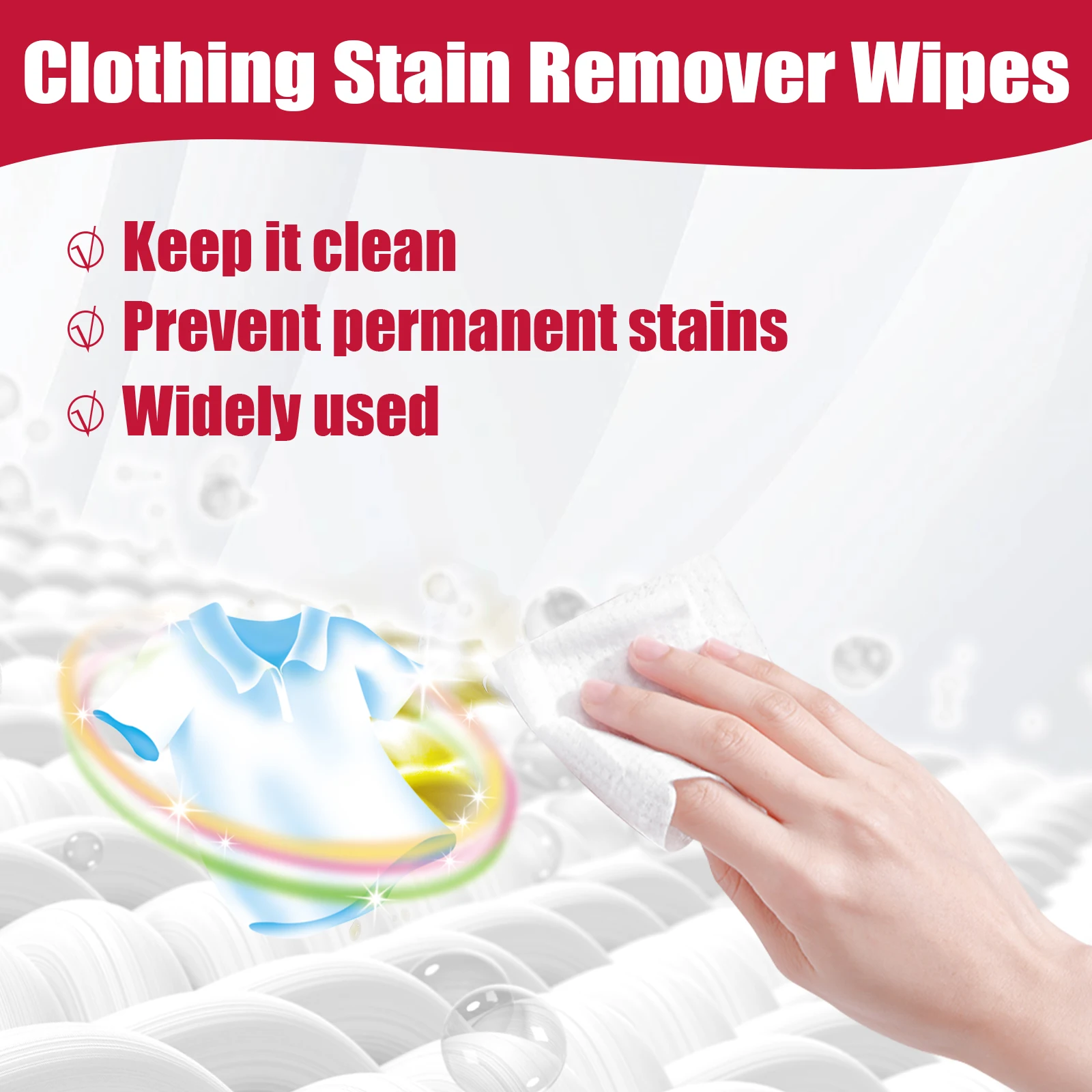Jaysuing Clothes Stain Removing Wipes Deep Cleaning Clothes Effective Stain Removal Color-Protecting Clothing Cleaning Wipes