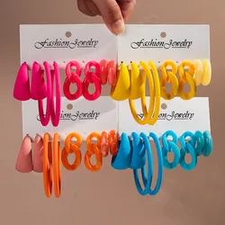 New 8pcs/Set Colorful Circle Acrylic Hoop Earrings for Women Trend Geometric Link Chain Drop Earring Korean Fashion Jewelry Gift