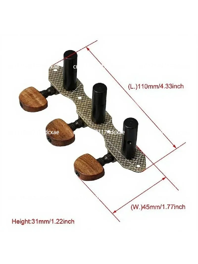 3-in-1 Open Gear Guitar Tuners, Brass Metal Machine Heads with Semi-Round Wooden Knob for Acoustic Guitar