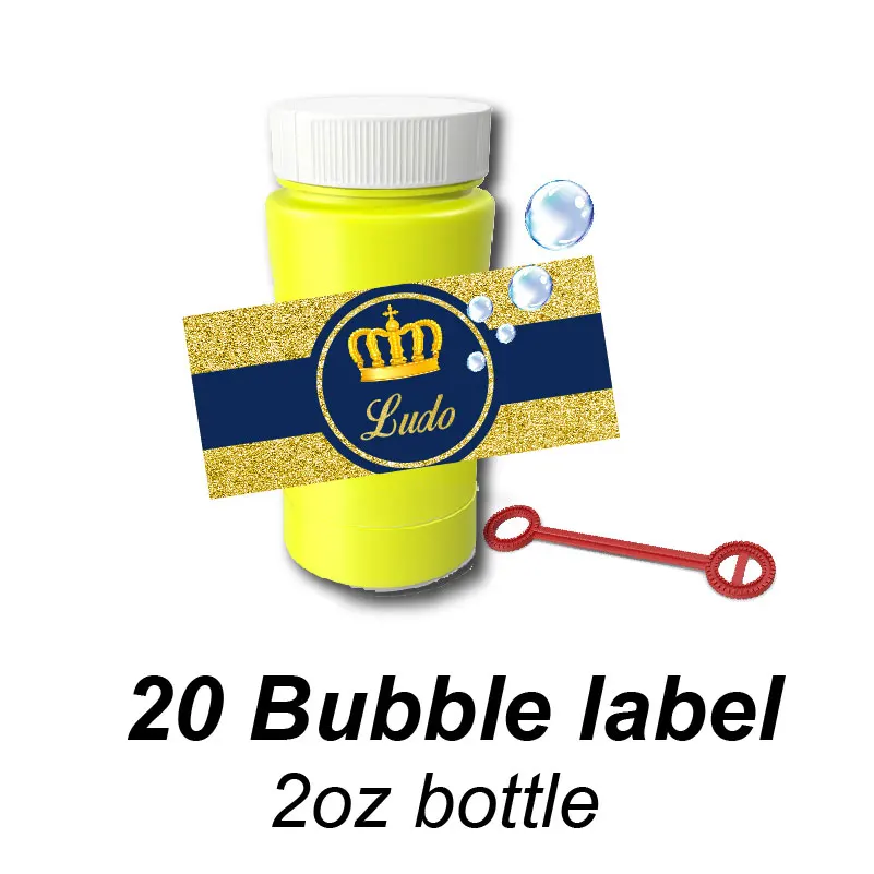 Custom Gold Crown Blue Boys Birthday Water Bottle Wine Labels Juice Pouch Stickers Chocolate Bar Wrapper Birthday Party Christma