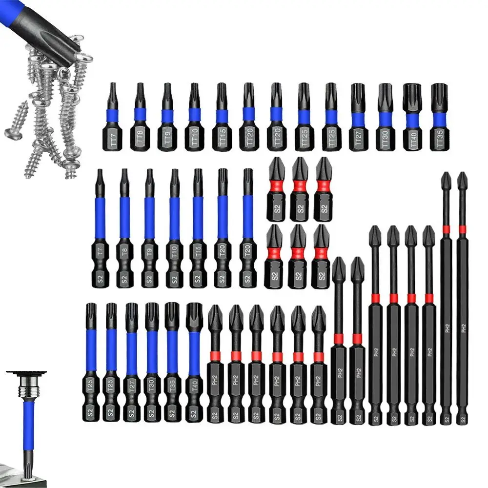 46Pcs Portable Non-slip Screwdriver Bit Set Shockproof Hex Shank Cross Screwdriver Batch Head Magnetic Impact Nut Driver Set