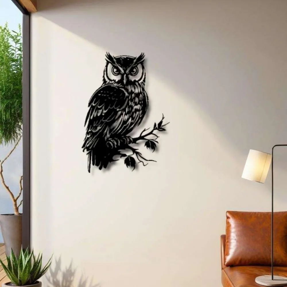 Metal Wall Art Owl Statue 1pc: Unique Outdoor Garden Decor, Nature-Inspired Gift for Home Bedroom Living Room view 4