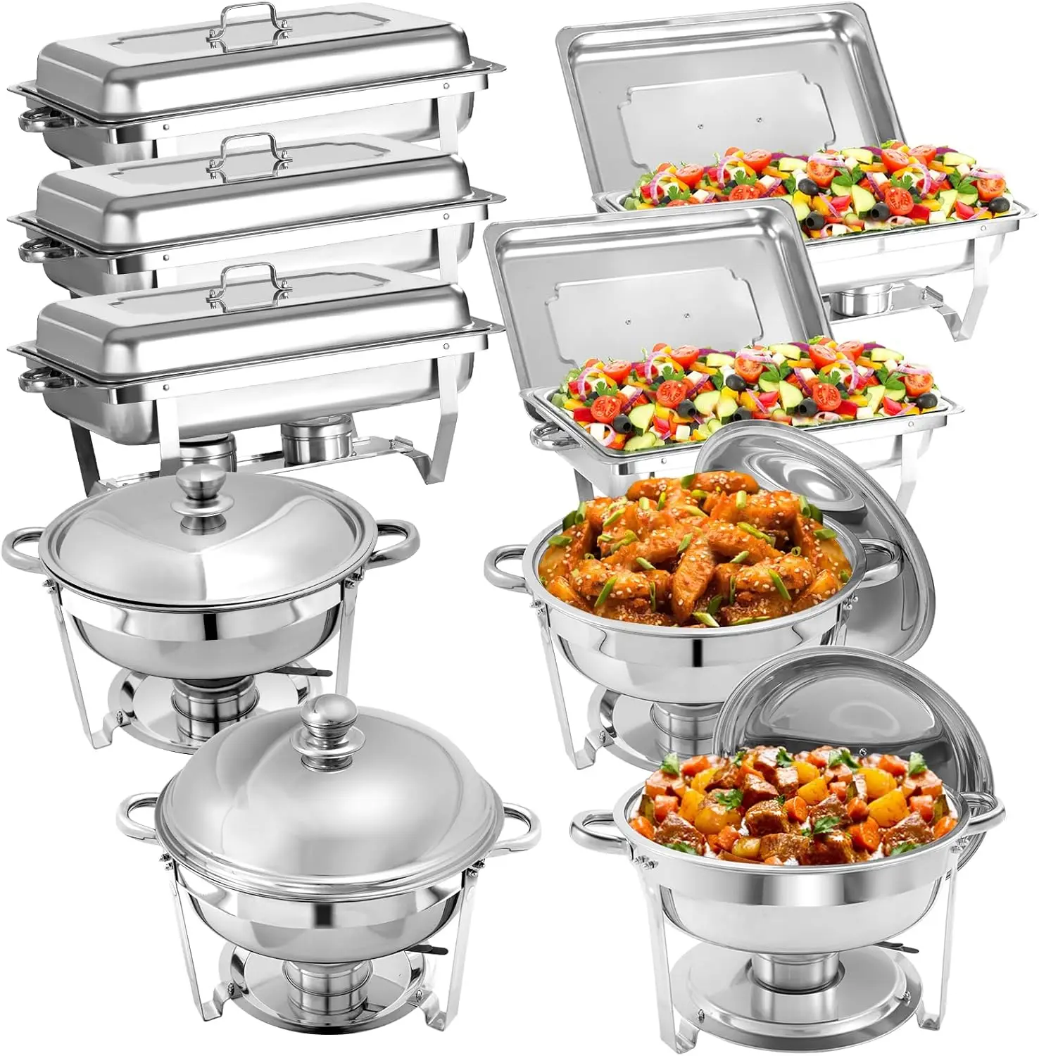 9 Pack Chafing Dish Buffet Set, Stainless Steel Catering Food Warmer For Banquet, Parties, Wedding (5 Packs 8Qt 1/1 Pan + 2