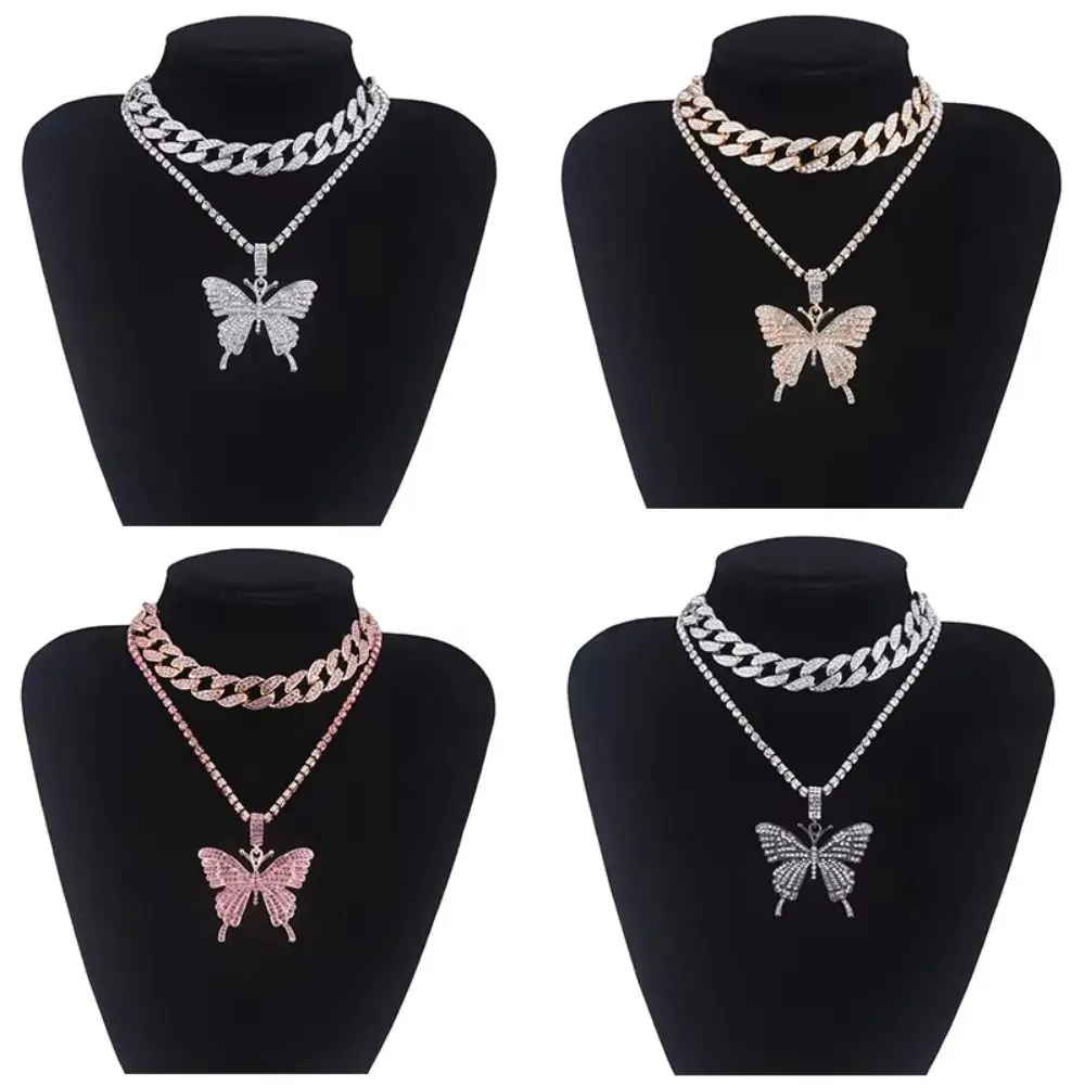 

Trendy Bling Necklace Big Butterfly Exaggerated Butterfly Pendant Vintage Rhinestone Fashion Collars Necklace Necklace for Women