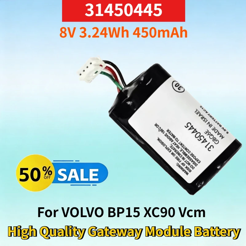 31450445 8V 3.24Wh 450mAh Rechargeable Battery for VOLVO BP15 XC90 Vcm Replacement High Quality Li-ion Gateway Module Battery