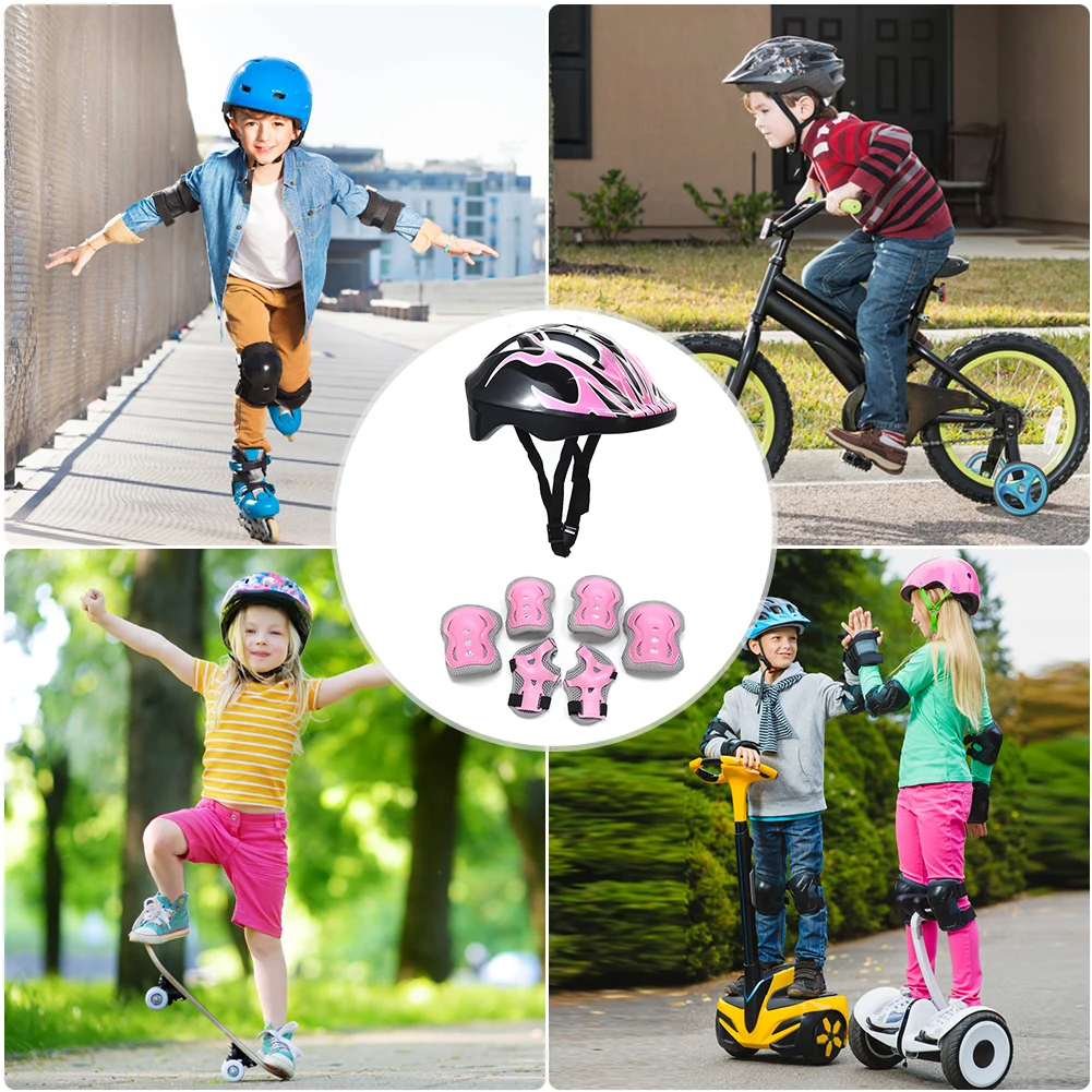 7PCS/Set Bicycle Sport Protective Gear Kids Skateboard Scooter Helmet Knee Elbow Pad with Wrist Guards for Boys Girls Skiing