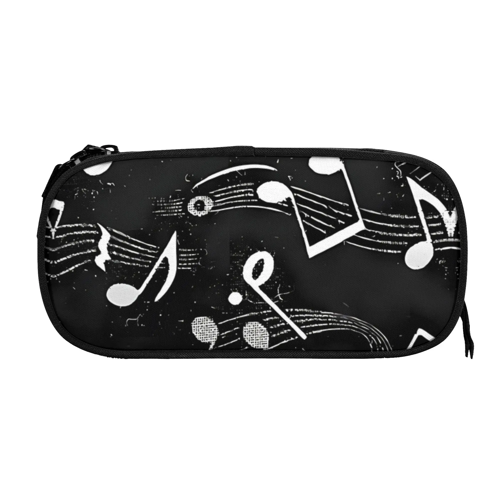 1 piece Stylish Black And White Pencil Case Student Pen Bag Music Notes Office Stationery Bag