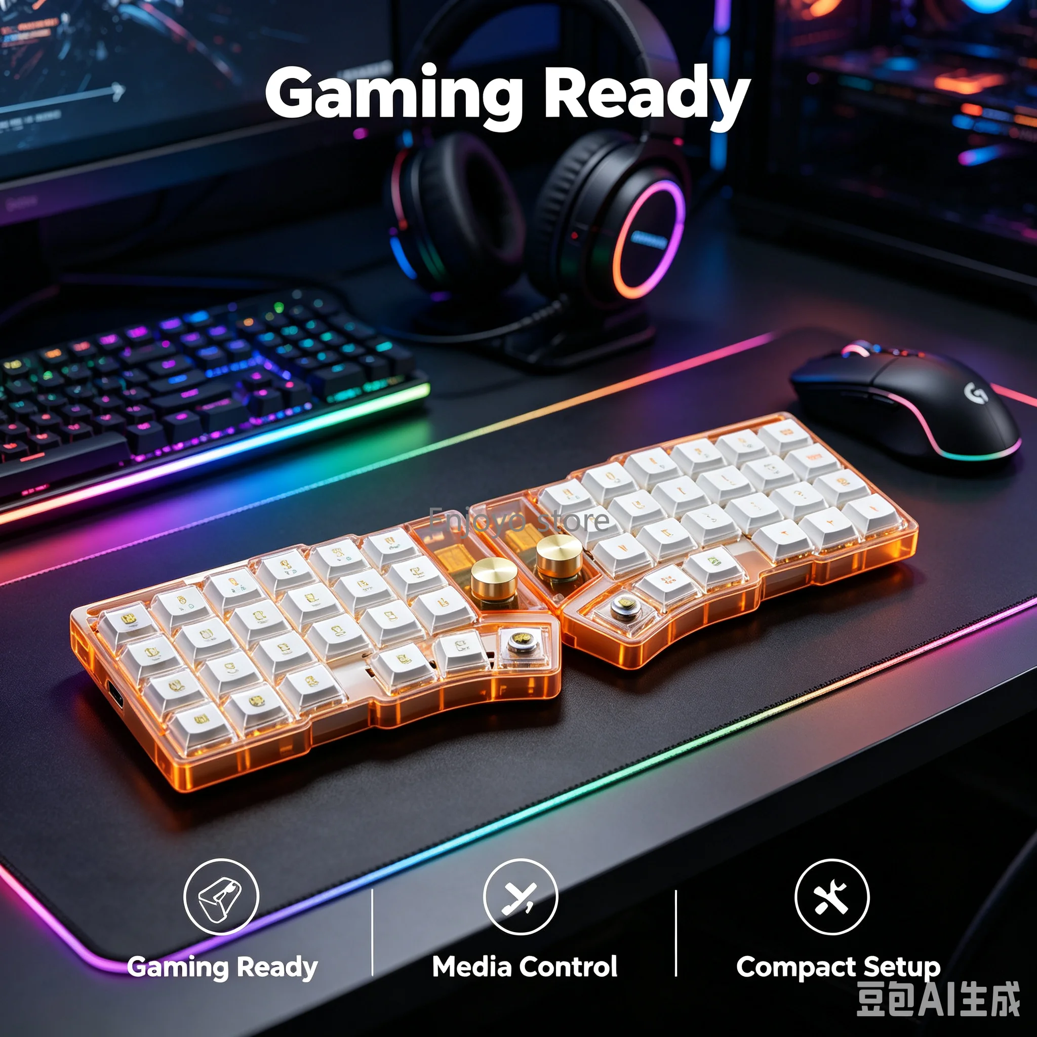 New Jezail Funder Cornix Split Mechanical Keyboard Wired & 2.4G Dual Mode Rotary Knob Hot Swappable Programmable Custom for PC