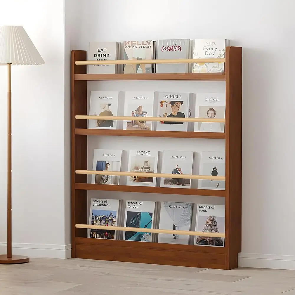 

4-Tier Wooden Door-Mounted Bookshelf, Slim Tall Floor Standing Kids' Bookcases, Space-Saving Organizer for Toys & Books