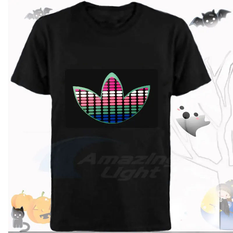 Music Carnival Party Led Guitar Logo Light Up El Panel T-shiert  Sound Activated Flashing El Panel T-shirt