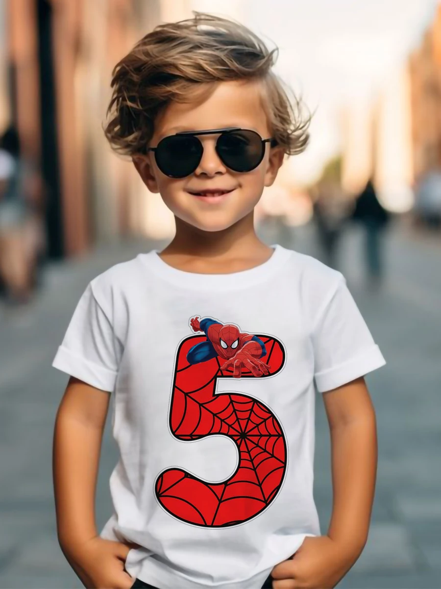 Disney Marvel SpiderMan 1-9 Birthday Kids Tshirts Boys T-Shirt Tees Girls Party T Shirt with Clothes Kids Fashion Tops Tshirt