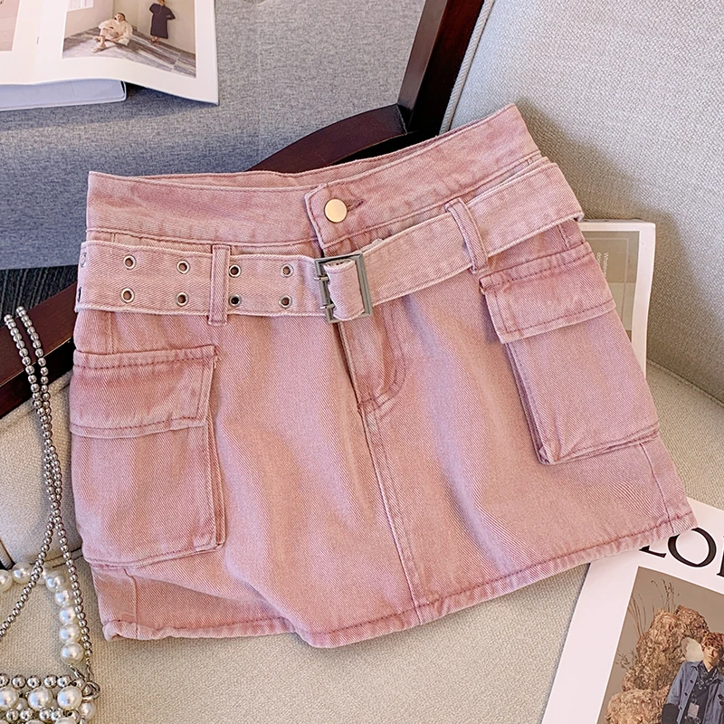 Women Plus Size L-4XL Y2K Denim Sexy Mini Skirt High Waist Fashion 2023 New Summer Cargo Skirts Female Free Shipping Clothing