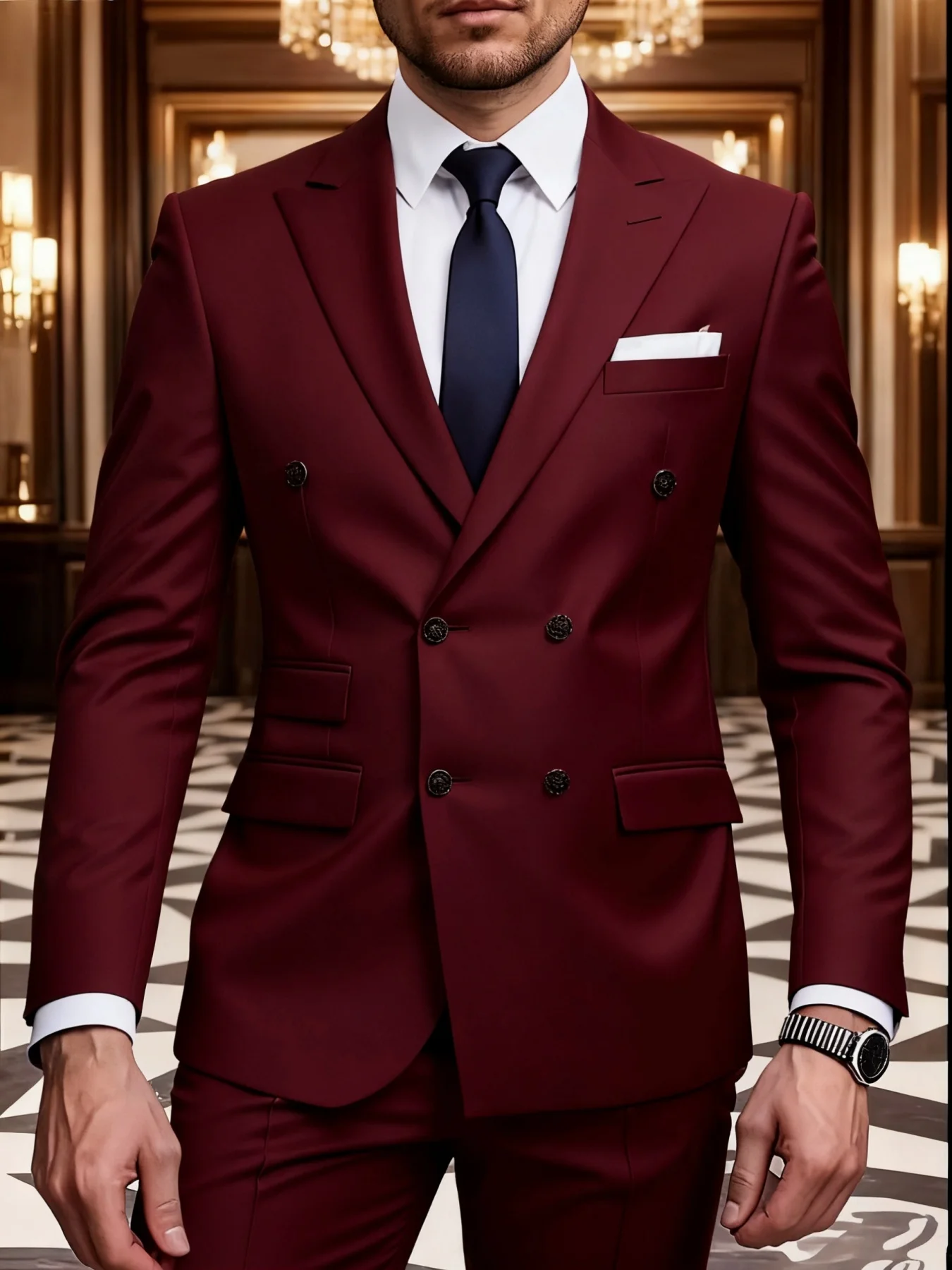 

Men's Solid Modern Suit Set Double Breasted Peak Lapel Jacket Trousers Elegant Office Party Wedding