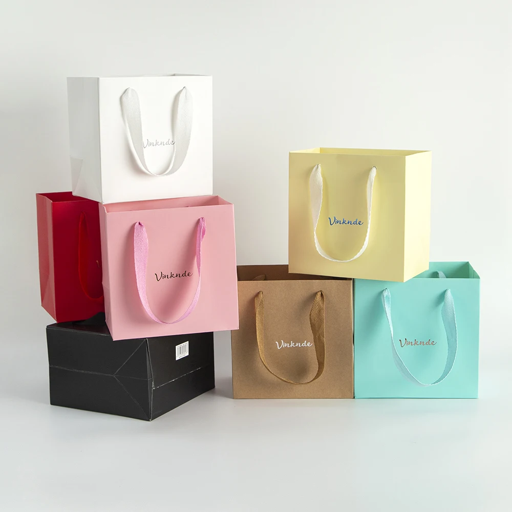 

24 Pack Bulk Customized Logo Paper Kraft Tote Bag For Jewelry Gift Party Favor Candy Gifts Christmas Storage Packaging