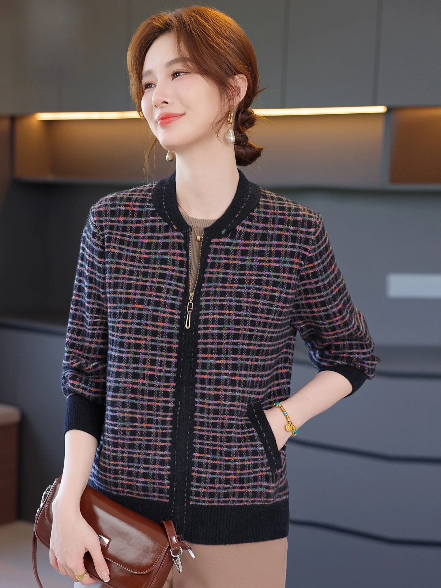 rn-faionable-jaet-de-baseball-tricote-ample-rond-ne-haut-pour-femme-decontracte-sle-fibre-de-polyester-fermeture-a-glissiere-motif-floral