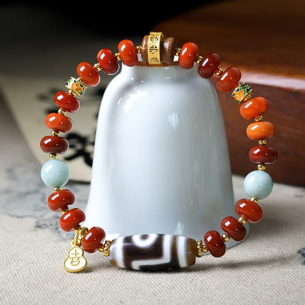 Southern red agate abacus beads single circle bracelet original play two eyes dzi new Chinese women's strings