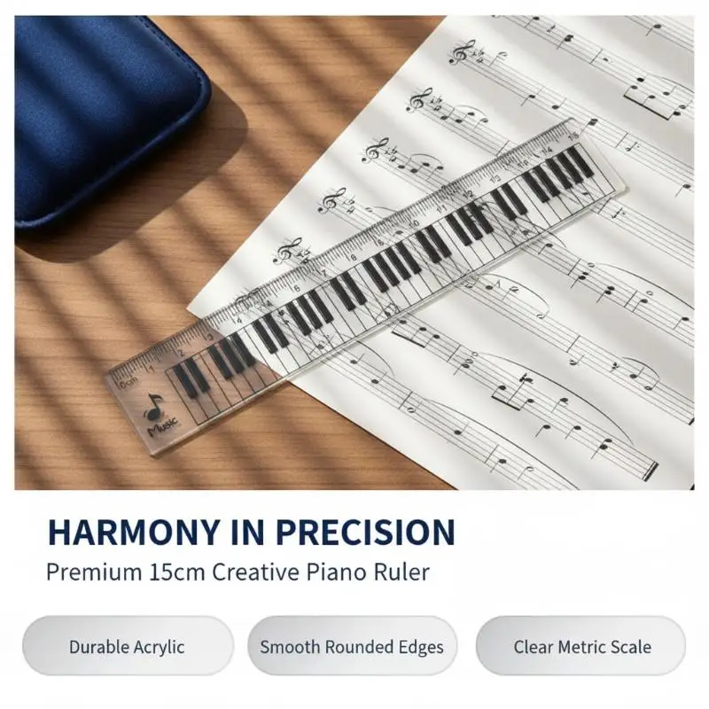 Creative Piano Keyboard Pattern Ruler 15cm Transparent Centimeter Scale Cute School Stationery for Teens