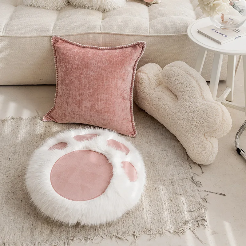 Modern Nordic Pink Patchwork Cushion Cover Cute Cartoon Cat Paws Pillow Cover Design Sense Home Sofa Throw Pillow Case Decor