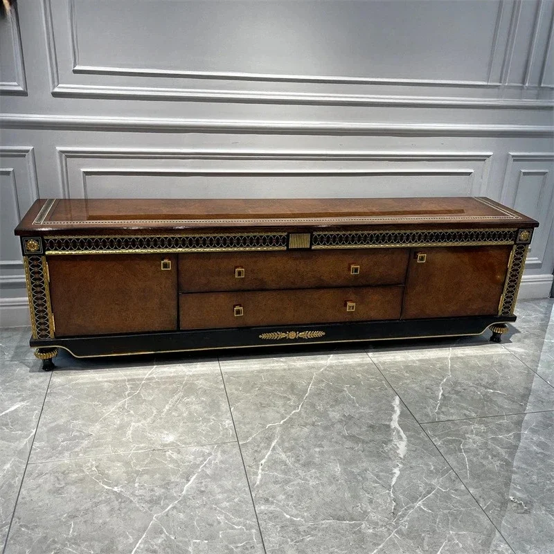 French luxury living room TV cabinet mahogany solid wood video cabinet inlaid shell