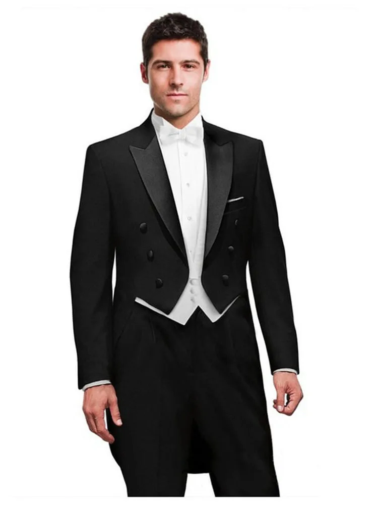 3 Piece Solid Men Suit Wedding Groom Tuxedo Long Blazer Best Man Formal Prom Male Suit Fashion Costume Homme (Jacket+Vest+Pants)